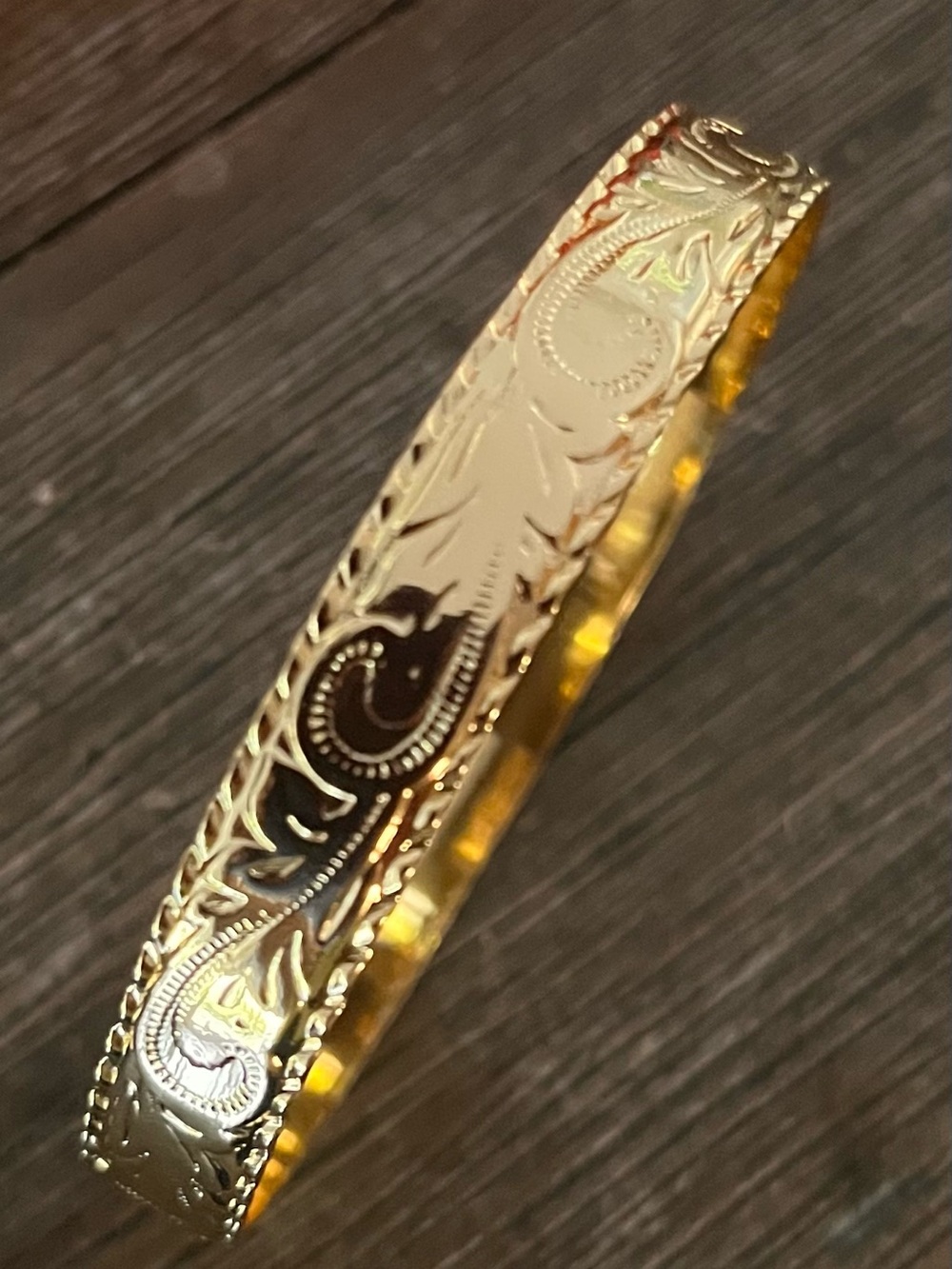 Engraved Gold-Tone Floral Bangle Bracelet